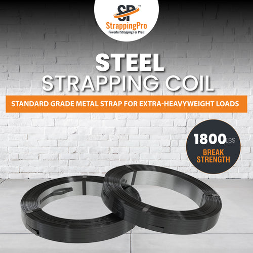 Steel Strapping — 12-Roll Skid, Multiple Sizes